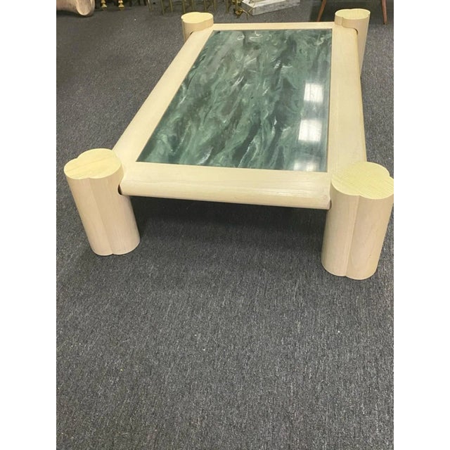 Enrique Garcel 1980s Deco Revival Cerused Oak & Marble Resin Modern Coffee Table by Enrique Garcel For Sale - Image 4 of 10