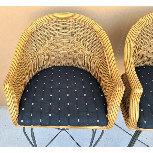 Brown Braxton Culler Wicker & Wrought Iron Swivel Barstools - a Pair For Sale - Image 8 of 10