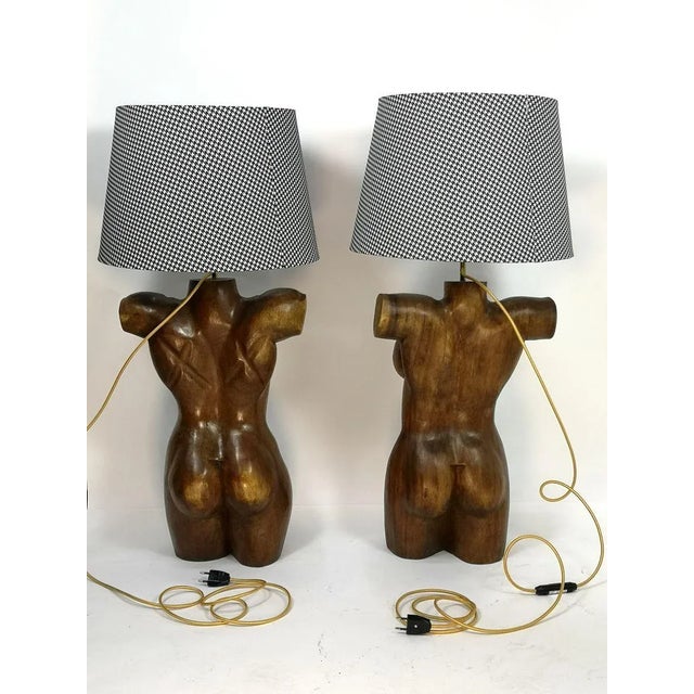 Mid-Century Modern Sculptural Solid Wood Torso Lamps, 1970s, Set of 2 For Sale - Image 3 of 16