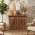 Brown Antique Boho Vanity Hand-Carved Pink Sideboard Cabinet With Sunburst Doors For Sale - Image 8 of 8