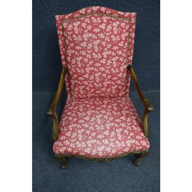 Red French Louis XV Style Open Armchair With Carved Wood Frame Time Period: For Sale - Image 8 of 12