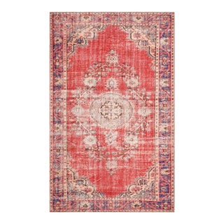 1970s Vintage Turkish Handmade Wool Cotton Red Area Rug For Sale