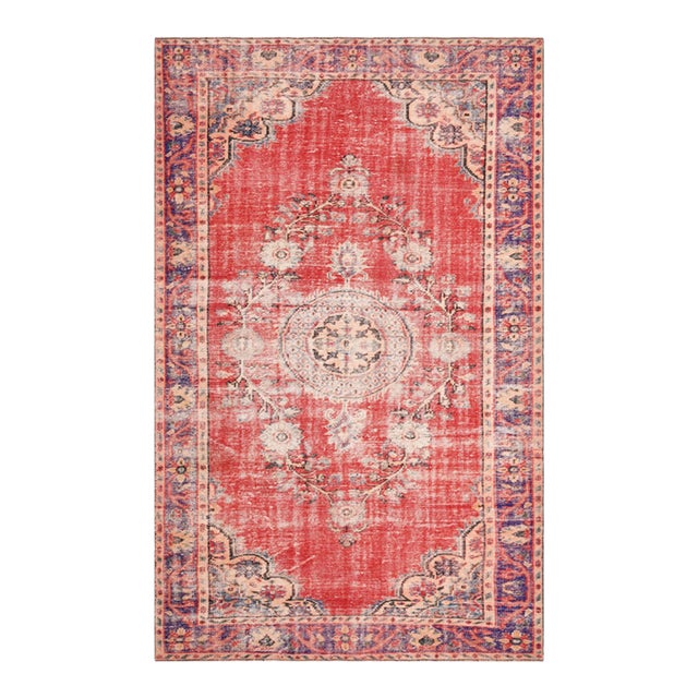 1970s Vintage Turkish Handmade Wool Cotton Red Area Rug For Sale