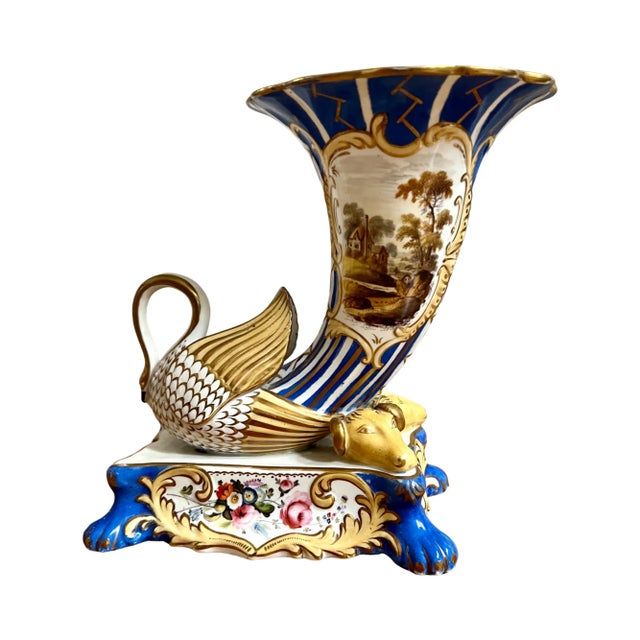 A Pair of English Porcelain Cornucopia Vases Circa 1820 For Sale - Image 4 of 8