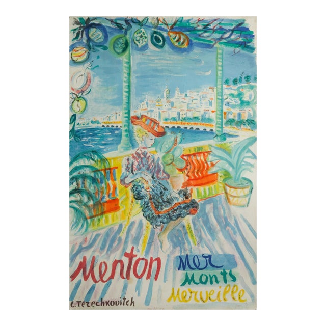 1960 Constantin Terechkovitch French Travel Poster, Menton For Sale