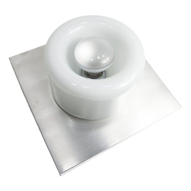 Opaline Glass, Aluminum and Chrome Wall Light from Doria Leuchten, Germany, 1960s For Sale