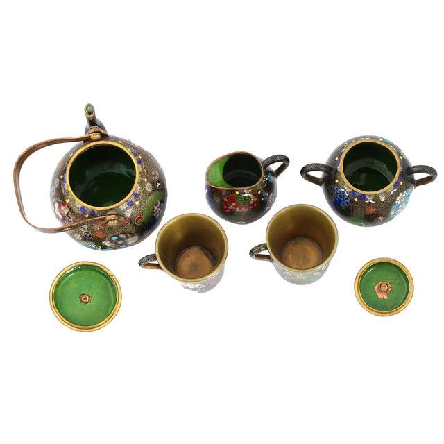 Late 19th Century Antique Meiji Era Japan Cloisonne Enamel Tea Set- 7 Pieces For Sale - Image 5 of 8