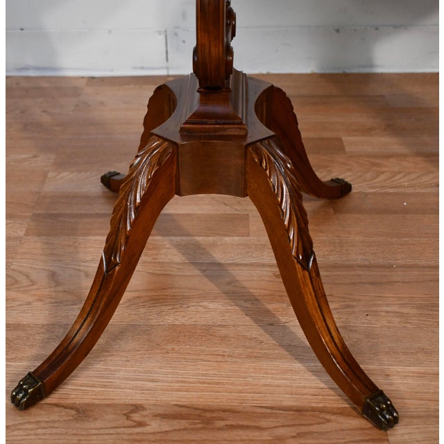 1940s Mersman Duncan Phyfe Style Mahogany Lyre Base Pair of Side Tables / End Tables For Sale - Image 11 of 15