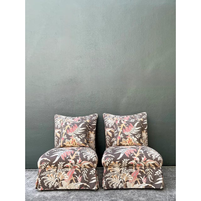 Early 21st Century Brunschwig and Fils “Seychelles” Cotton Print Slipper Chairs For Sale - Image 5 of 12
