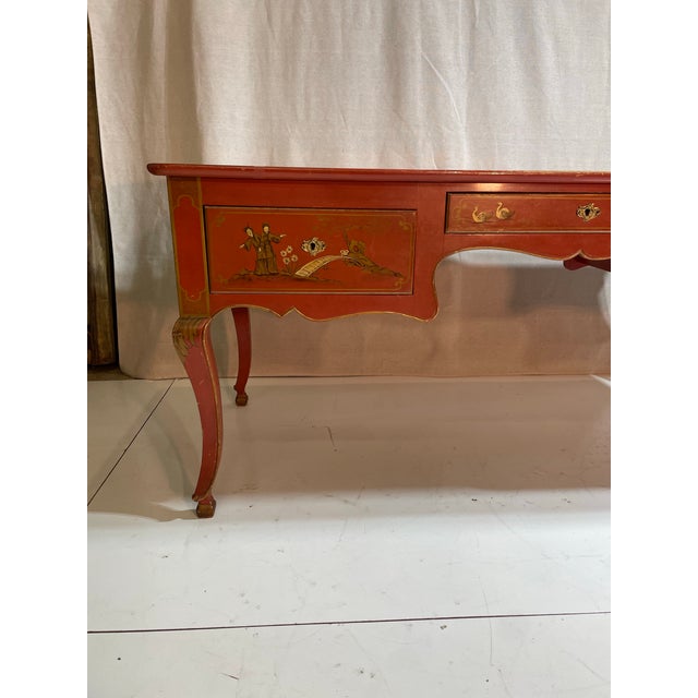 Louis XV style Chinoiserie writing desk Made by Baker Furniture Company in the mid 20th century Painted a beautiful shade...