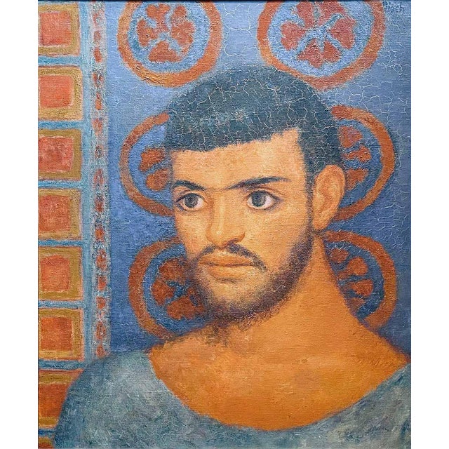 "Young Aegean Islander," Brilliant Painting by Julius Bloch. This vivid and large portrait of a young, sunburned Greek...
