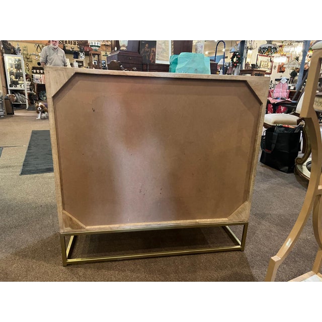 Brass Natural Wood & Rattan Sliding Door Cabinet With Brass Base For Sale - Image 8 of 8