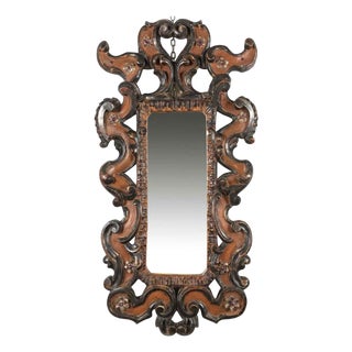 Carved Florentine Silvered Mirror with Red Decoration For Sale