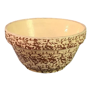 Early 20th Century Spongeware Yellow Stoneware Large Mixing Bowl, Marked U.S.A.