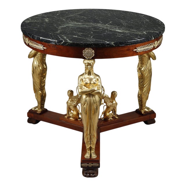 Large Empire Style Pedestal Table in Mahogany and Mahogany Veneer, 1880 For Sale