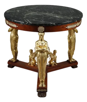 Large Empire Style Pedestal Table in Mahogany and Mahogany Veneer, 1880