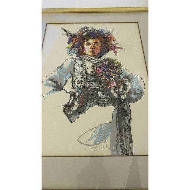 1970s 1970s Figurative and Botanical Signed Silkscreen, Framed For Sale - Image 5 of 7