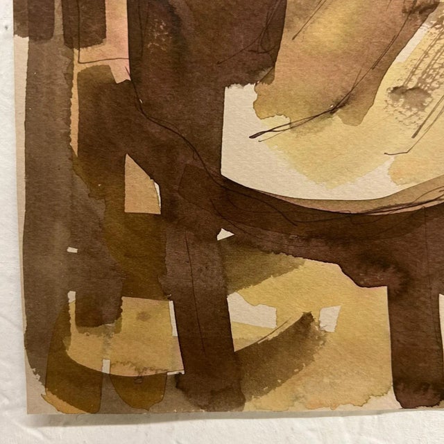 Mid-Century Modern Stylized Brown Portrait Watercolor, Signed Circa 1967, 10.5x17 Inches For Sale - Image 3 of 9