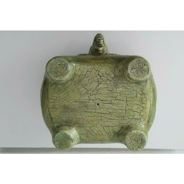 Vintage Round Elephant Ceramic Figurine With Square Stand Crackle Painted For Sale - Image 9 of 10