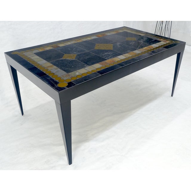 Cassina Late 20th Century Rectangle Steel Angle Frame Art Tile Top Dining Table MINT For Sale - Image 4 of 14