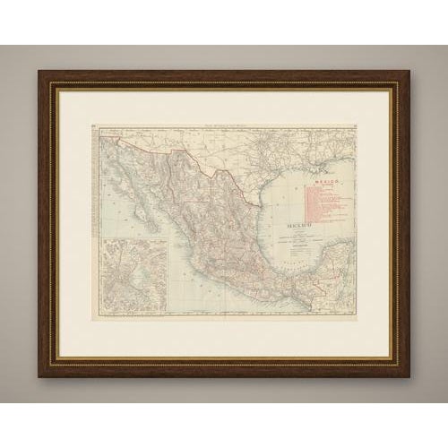Rand McNally's antique map of Mexico, a double-page spread on pages 394 and 395 of the firm's 1899 indexed atlas, shows...