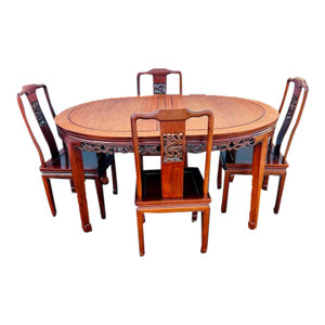 Vintage Chinese Traditional Hand Carved Dragon Design Solid Rosewood Dining Set Table and 4 Chairs