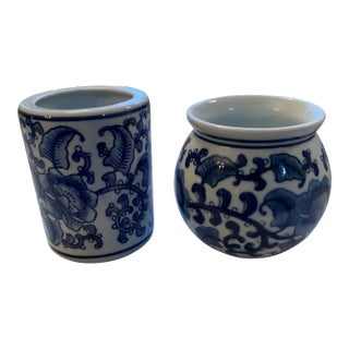 Blue & White Chinoiserie Small Vases- a Pair For Sale
