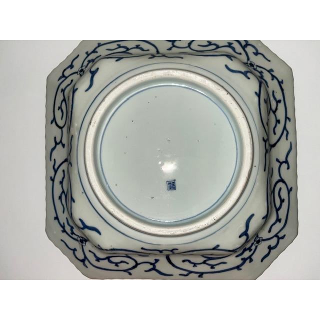 Antique Japanese Octagonal Blue and White Porcelain Plate With Butterly and Floral Design For Sale - Image 13 of 18