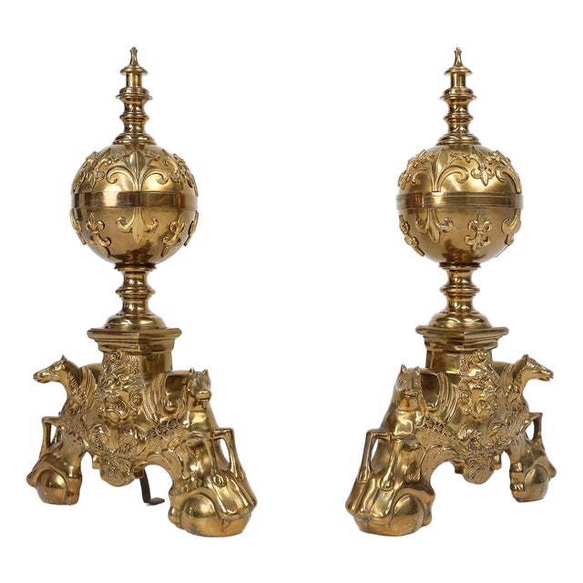 Large Vintage Neo-Classical Copper Firebucks, France, 1940, Set of 2 For Sale