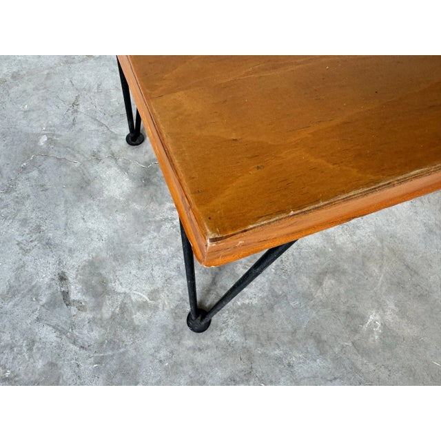 Mid Century Modern Wood Top Coffee Table W/ Iron Hairpin Legs For Sale - Image 9 of 12