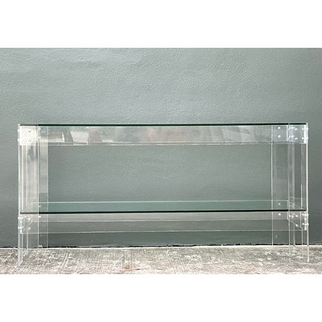 Chrome Vintage Lucite and Chrome Console Table For Sale - Image 8 of 12