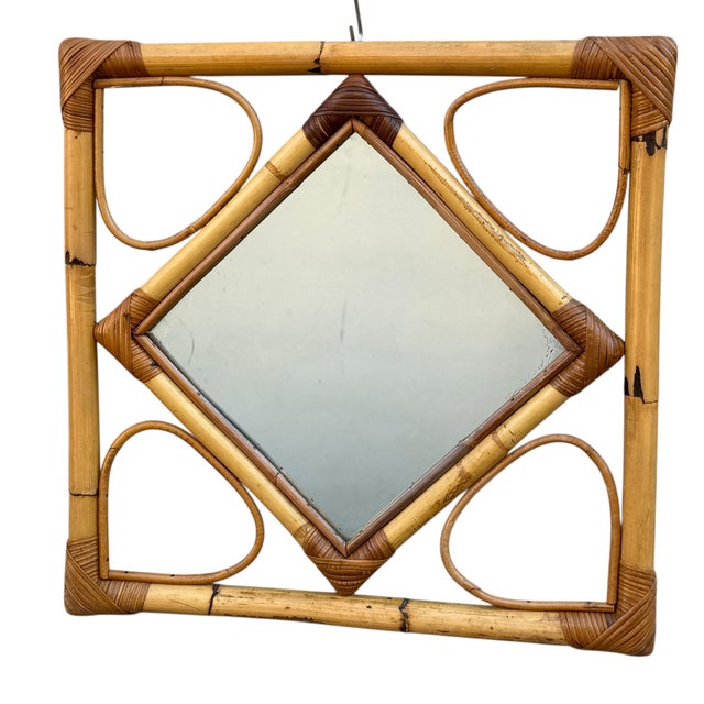 Mid-Century Modern Vintage French Rattan Mirror, 1970s For Sale - Image 3 of 11