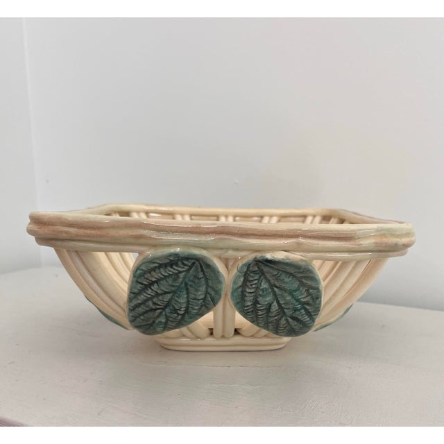 Mid 20th Century French Open-Weave Ceramic Bowl With Barbotine Lemon Leaves For Sale In Houston - Image 6 of 12