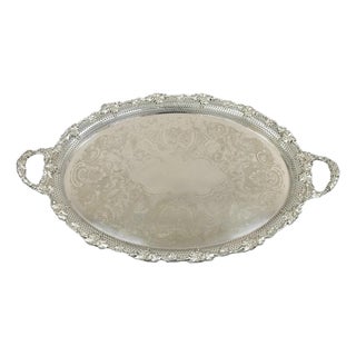 Antique Barker Ellis Victorian Silver Plated Grapevine Repousse Bar Serving Tray For Sale