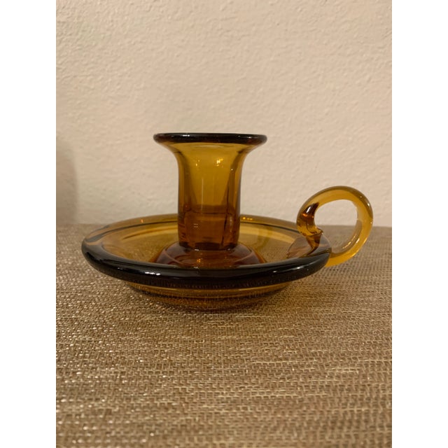 Amber Vintage Amber Glass Candle Holder For Sale - Image 8 of 8