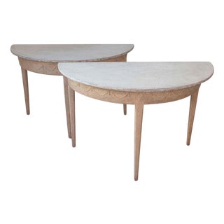 Pair of Swedish Gustavian Demi-Lune Console Tables in Oak, circa 1840–1860 For Sale
