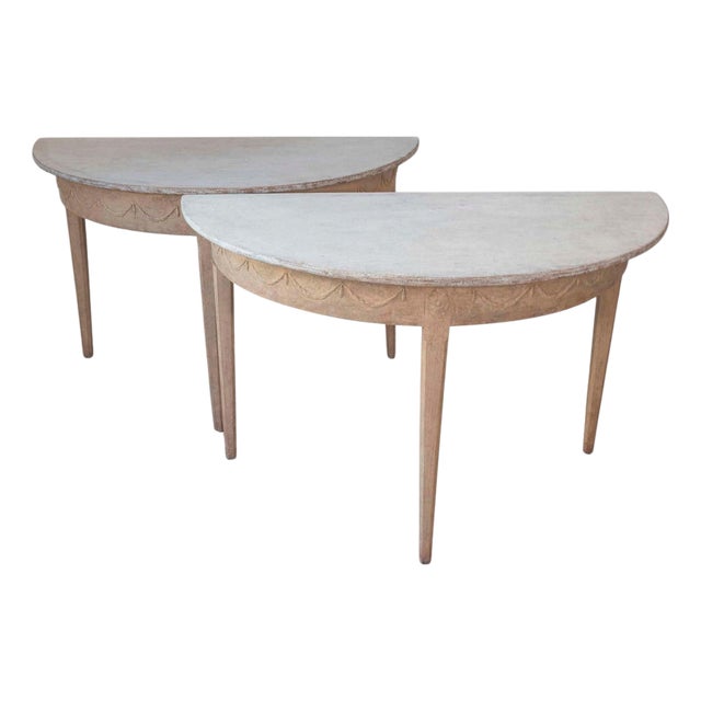 Pair of Swedish Gustavian Demi-Lune Console Tables in Oak, circa 1840–1860 For Sale
