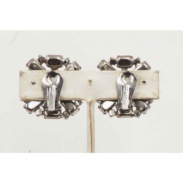 Mid-Century Modern Vintage 1960s Kramer Rhodium Plated White Givre Clip Earrings - 2 Pieces For Sale - Image 3 of 9
