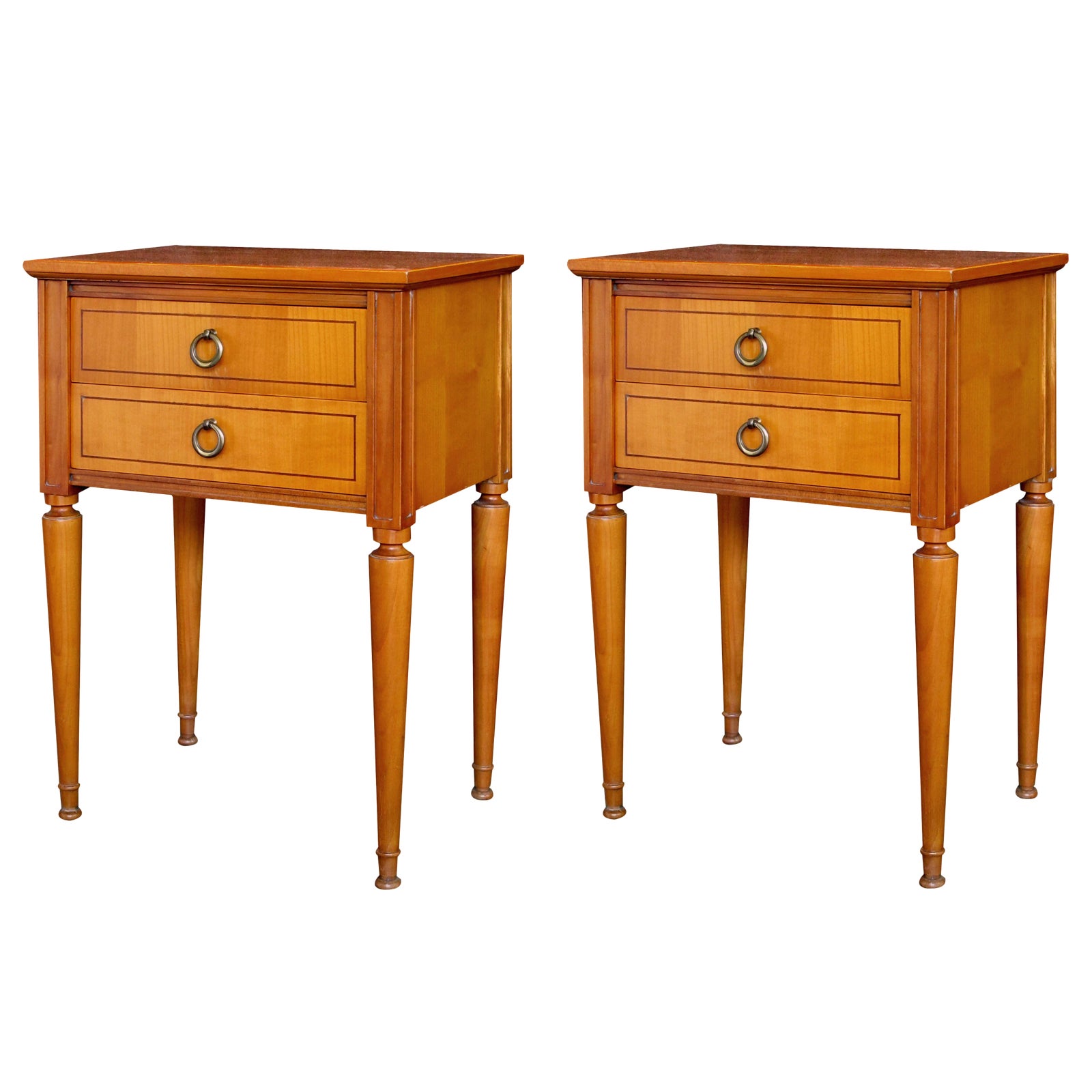 French MidCentury Modern Sycamore 2Drawer Bedside a Pair