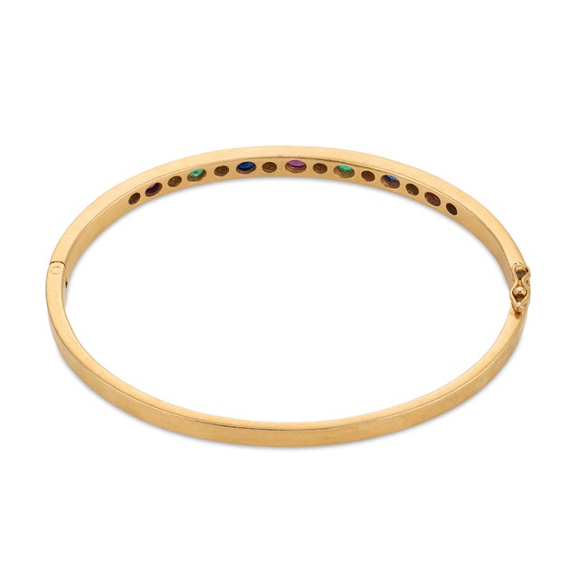 Gold Vintage Diamond Ruby Emerald Sapphire 14k Yellow Gold Bangle For Sale - Image 8 of 8
