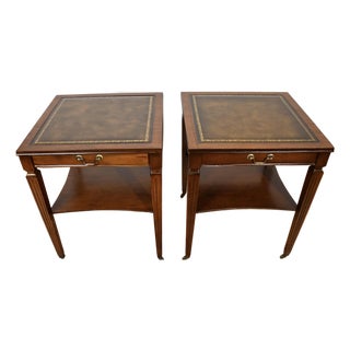 1930s Regency Style Mahogany & Leather Top Pair of Side Tables / End Tables For Sale