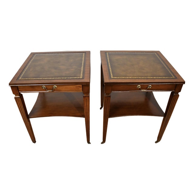 1930s Regency Style Mahogany & Leather Top Pair of Side Tables / End Tables For Sale