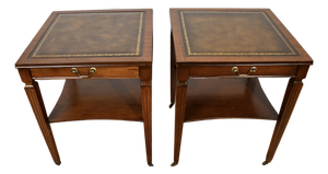 1930s Regency Style Mahogany & Leather Top Pair of Side Tables / End Tables
