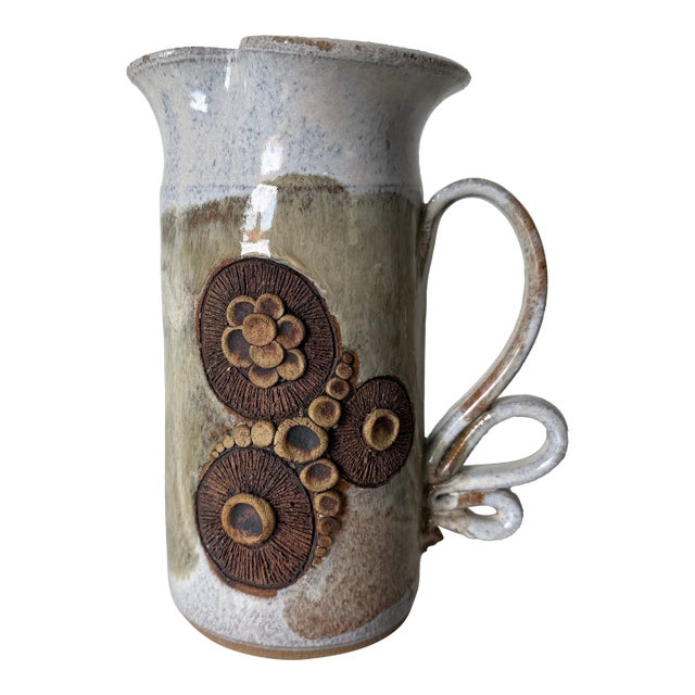 1970s Mid-Century Modern Studio Pottery Sculptural Pitcher Vase, Signed For Sale