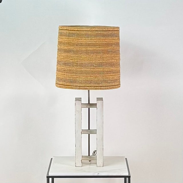 Contemporary Brazilian Modern Table Lamp With Woven Shade For Sale - Image 3 of 12