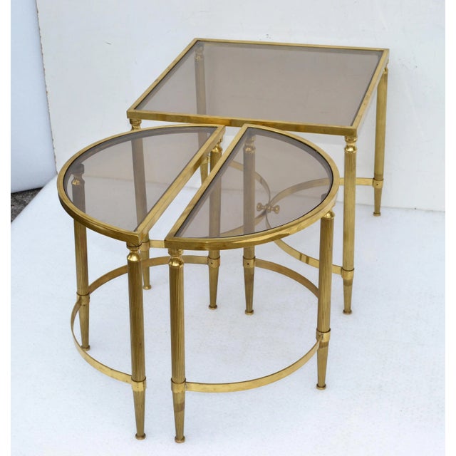 Maison Lancel Brass & Smoked Glass Three Parts Coffee Table Mid-Century Modern For Sale In Miami - Image 6 of 13