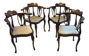 Antique Edwardian Mahogany Corner Chairs, 1920s, Set of 4