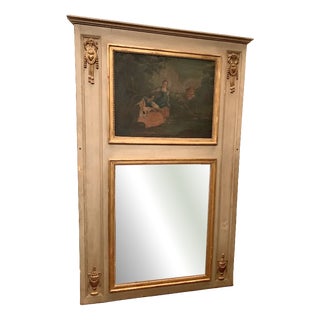 Louis XVI Style Trumeau Mirror in Patinated and Gilded Wood For Sale