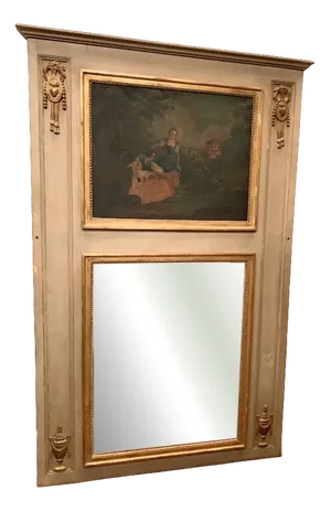 Louis XVI Style Trumeau Mirror in Patinated and Gilded Wood