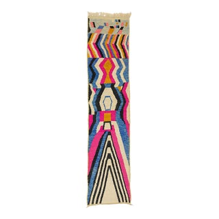 Kaleidoscopic Hand-Knotted Moroccan Wool Runner | 13'6" X 2'10" | One of a Kind For Sale